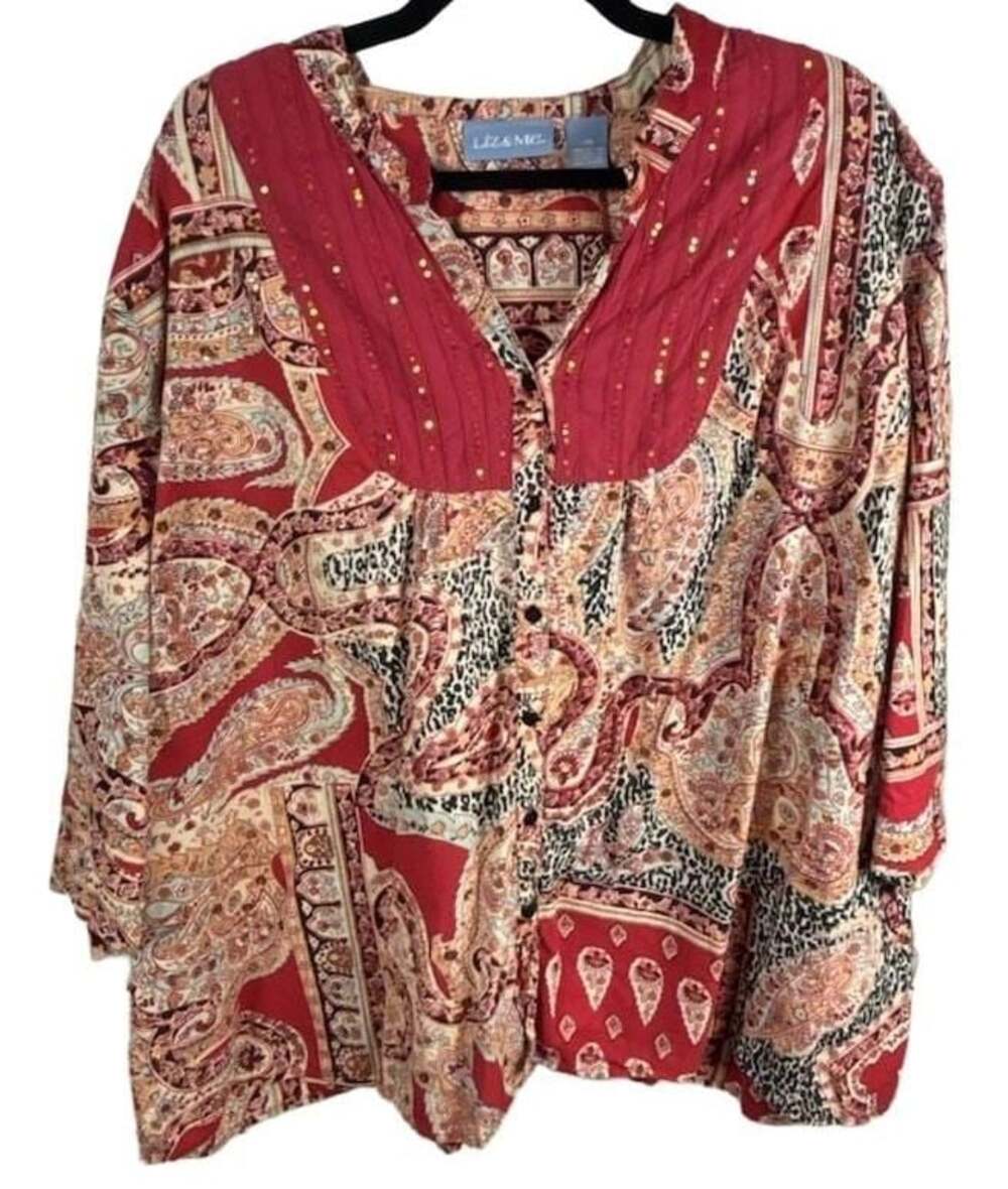 Liz & Me Paisley Sequin Button Down Blouse Size 2X
